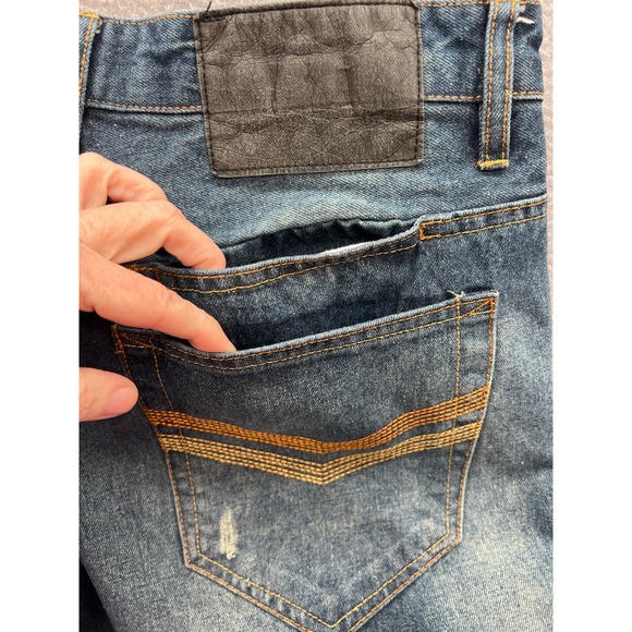 Brooklyns Own by Rocawear Jeans Mens 34x34 Athletic Fit Blue Distressed Denim - Picture 10 of 13